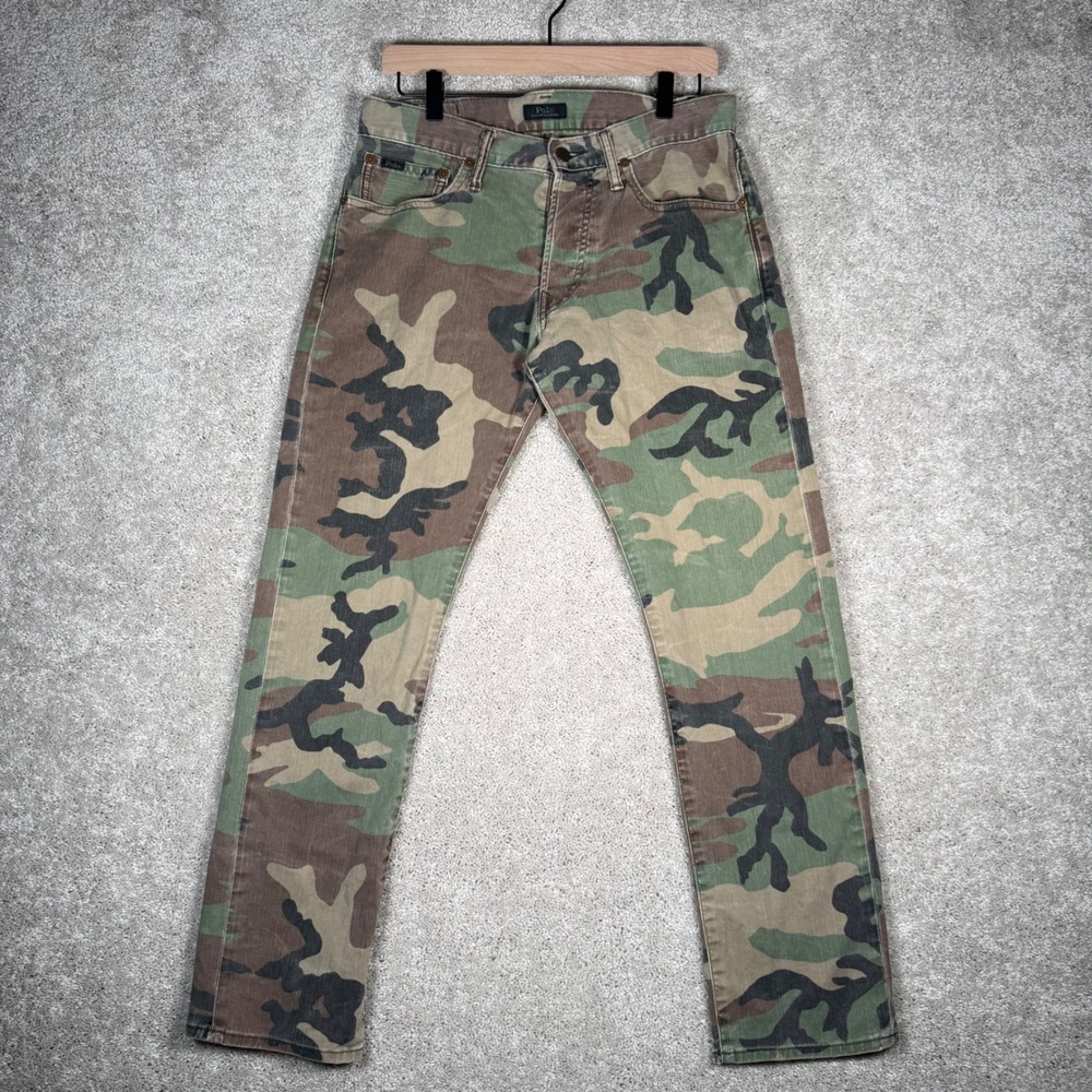 Polo Ralph Lauren Men's 30x30 Varick Slim Straight Camo Jeans Button Fly